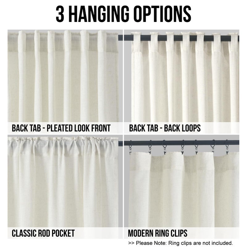 FINECITY 84 Inch Linen Curtains for Living Room Decor  2 Panels Back Tab Boho Semi Sheer Curtain  Light Filtering Privacy Farmhouse Cream Neutral Linen Drapes 7 FT Length  42 x 84 Inch  Natural White - Image 3