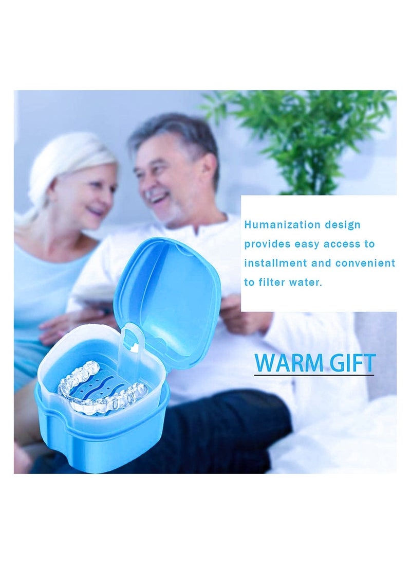 KHAJUL Denture Case Dental Mouthguard Case, Denture Bath Box Cleaning with Strainer Basket and Lid Waterproof (Blue)  - Image 5