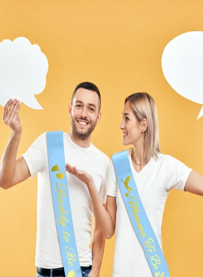 مجموعة أوشحة حفل استقبال المولود الجديد من CoolerthingsDG، تحمل عبارة "أمي المنتظرة" و"أبي المنتظر"، مع صورة طائر اللقلق اللطيفة (كتابة باللونين الأزرق والذهبي). زينة وهدايا ومستلزمات للأمهات لحفل استقبال المولود الجديد (أزرق). - Image 5