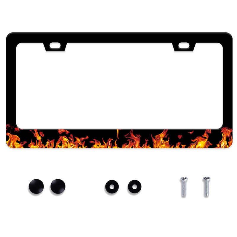 UNINDREM Red Flame License Plate Frame Fire Combustion Stainless Steel License Plate Frame Auto Parts Decoration with Screws License Plate Holder for Men Women 12x6 Inch - Image 3
