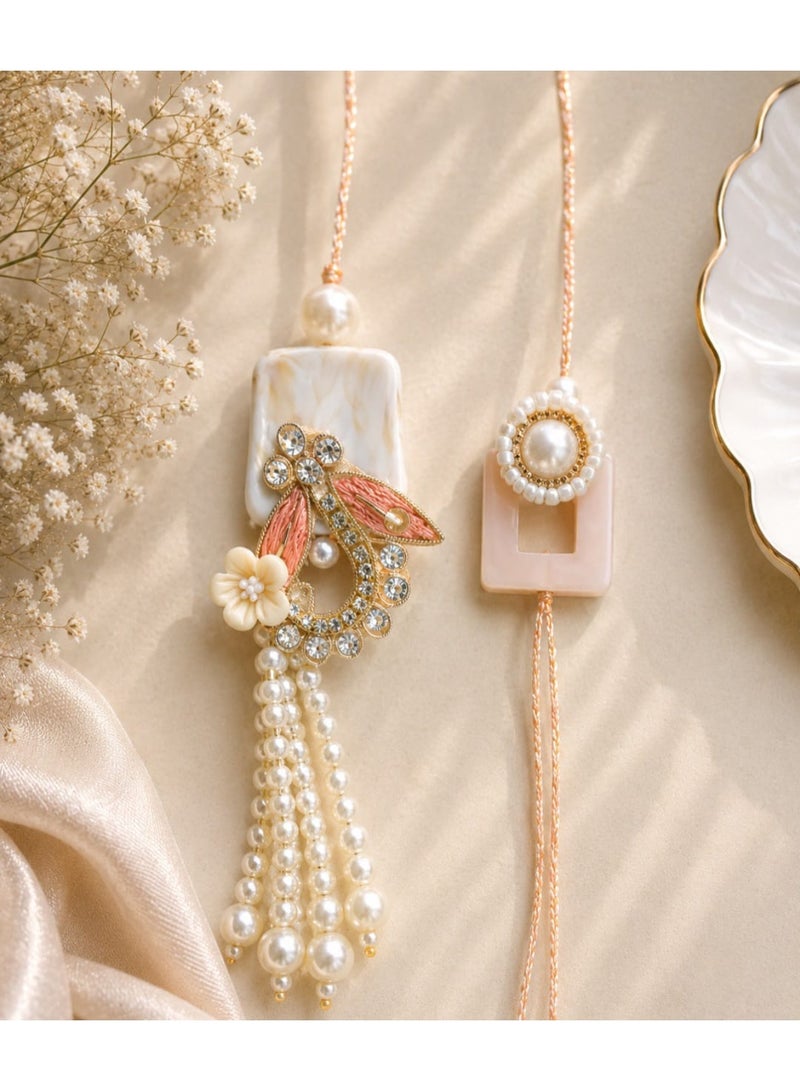 Bhaiya Bhabhi Rakhi Set, Decorative with Pearls and Rhinestones