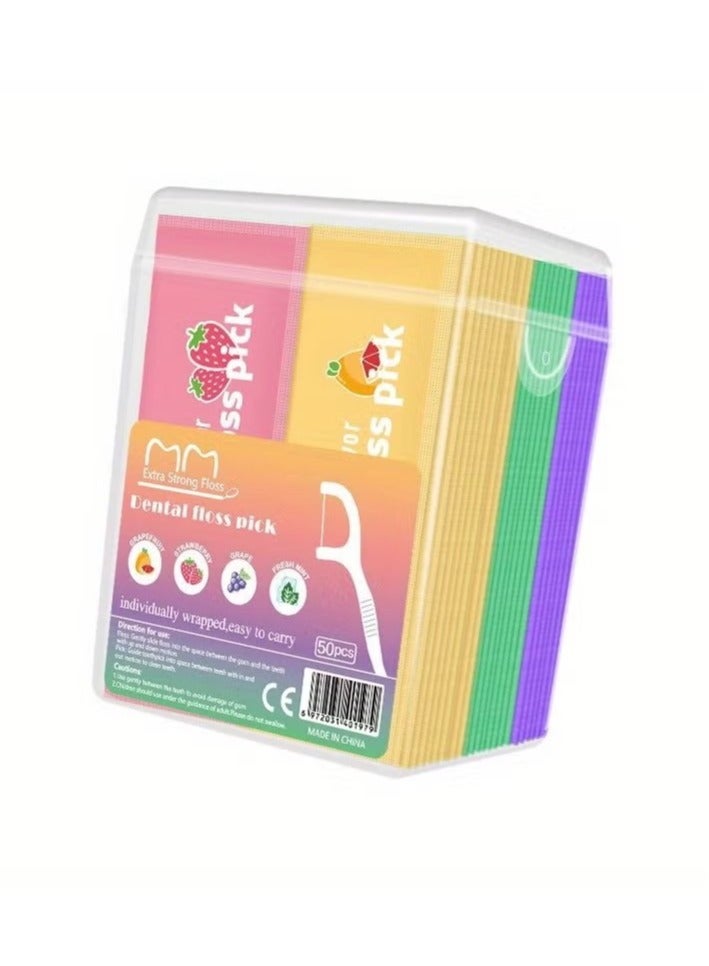 MM 50pcs/box Colorful Fruit-flavored Dental Floss With Independent Packaging, Disposable Toothpick, Portable Dental Floss For Adults - Image 1
