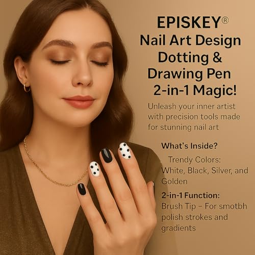 EPISKEY® Nail Art Design Dotting Painting Drawing UV Polish Brush Pen Tools Set Kit Nail Art Pack Of 4 (White,Black,Golden,Silver) (NAIL ART MIX) - Image 2