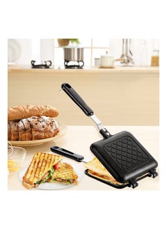 Generic Sandwich Maker, Non-stick Grilled Sandwich and Panini Maker Pan with Handle, Stovetop Toasted Sandwich Maker Aluminum Flip Pan for Home Kitchen  - Image 2