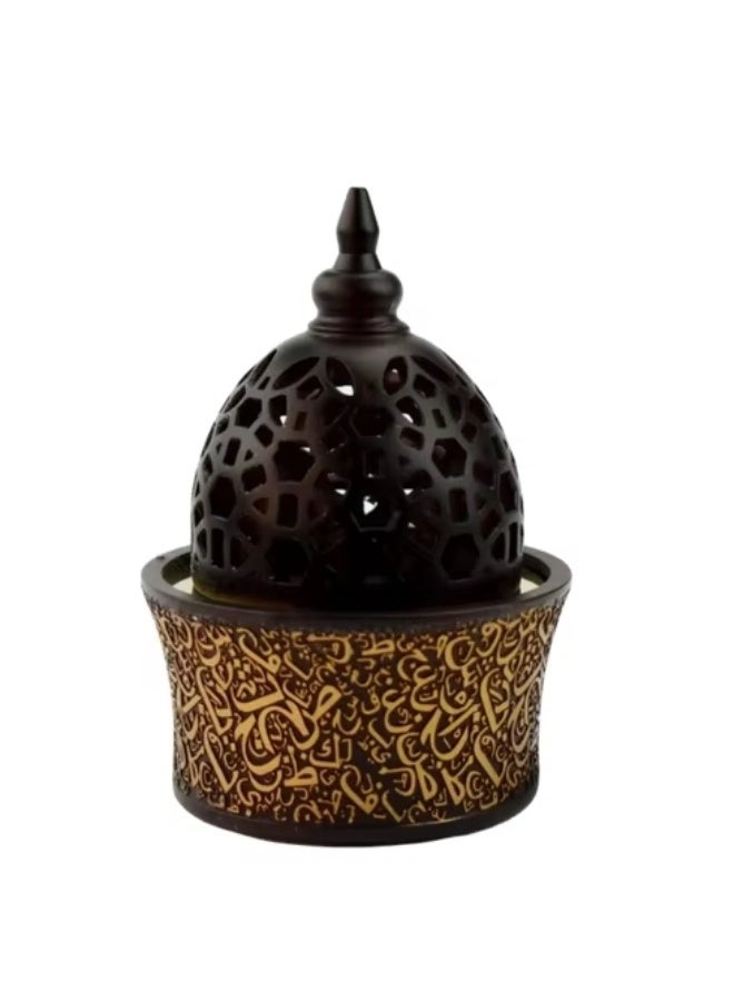 Premium Arabic Calligraphy Bakhoor Burner Brown – Decorative Oud & Incense Holder with Brass Bowl – Traditional Charcoal Mabkhara for Home, Office & Majlis – Elegant Gift Idea - Image 1
