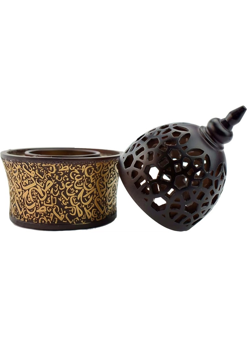 Premium Arabic Calligraphy Bakhoor Burner Brown – Decorative Oud & Incense Holder with Brass Bowl – Traditional Charcoal Mabkhara for Home, Office & Majlis – Elegant Gift Idea - Image 2