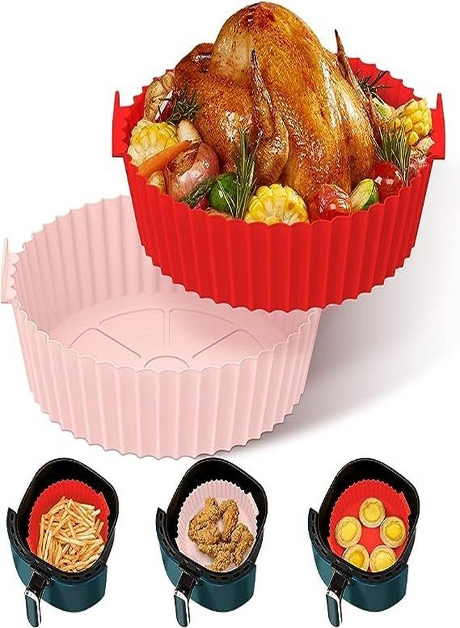 Whixant Set of 2 pcs Air Fryer Silicone Pot, Reusable Air Fryer Liners, Round Air Fryer Basket Replacement of Parchment Paper Liners for Baking Roasting Oven Microwave - Multicolor - Image 1