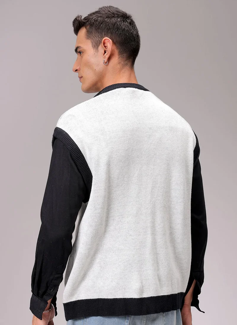The Indian Garage Co Men Boxy Fit Statement V-Neck Sweater