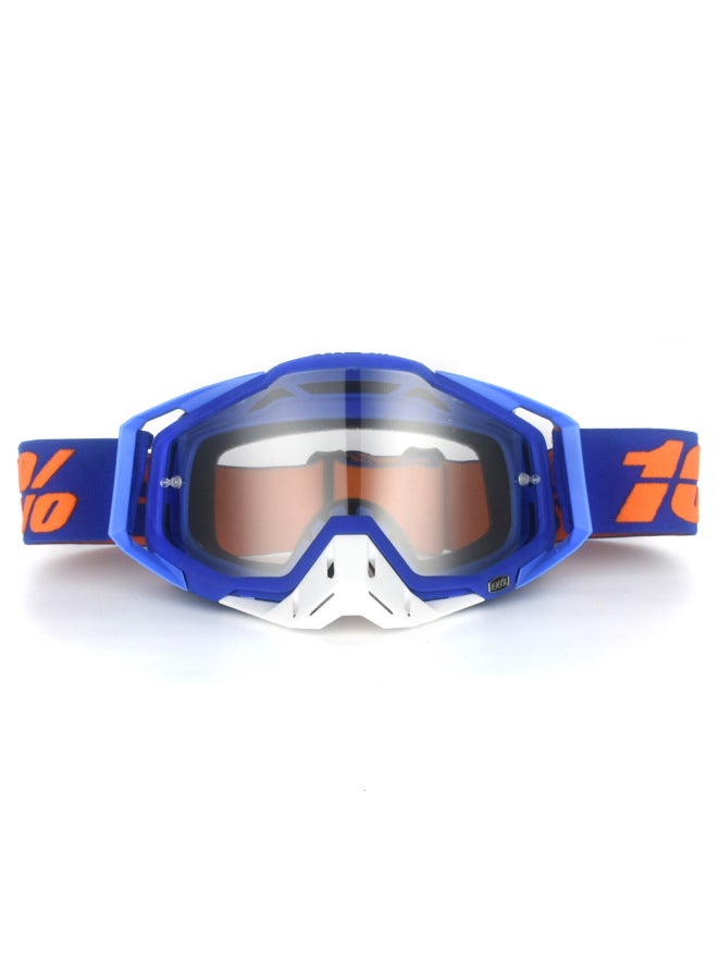 Pitscottfox 34 Motocross Goggles, Blue Frame White Nose Transparent Lens