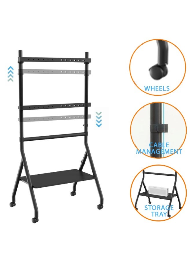 بيتيك حامل تلفزيون متحرك يناسب شاشات من 32 إلى 86 بوصة، بعجلات قابلة للقفل، قابل لتعديل الارتفاع، حمولة حتى 45 كجم، إدارة للكابلات، حامل منزلق ورف إضافي بحمولة 10 كجم،أسود |  TF-RG9B - Image 4