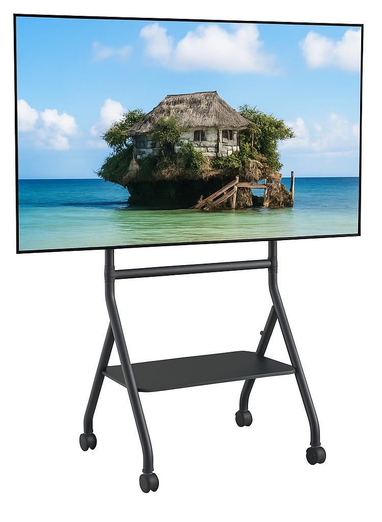 بيتيك حامل تلفزيون متحرك يناسب شاشات من 32 إلى 86 بوصة، بعجلات قابلة للقفل، قابل لتعديل الارتفاع، حمولة حتى 45 كجم، إدارة للكابلات، حامل منزلق ورف إضافي بحمولة 10 كجم،أسود |  TF-RG9B - Image 1