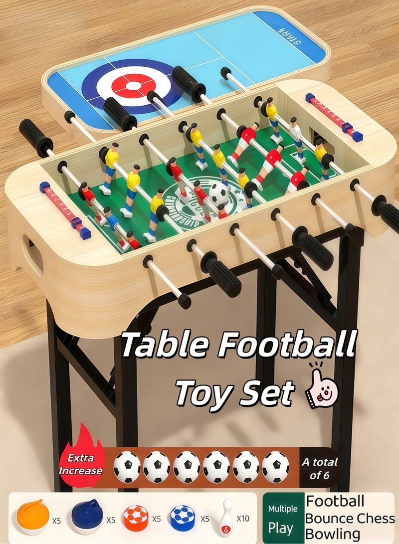 XiuWoo Table football toys 6-in-1 multifunctional table football,Table Foosball, Mini Football Table Soccer Tabletops Wood Football Table Top w/Footballs,6 ways to play Bouncing chess, bowling, ice hockey, flying chess, animal fighting chess Double game Parent-child interaction - Image 1