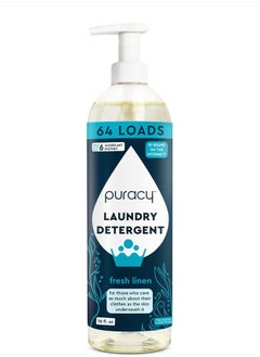 Liquid Enzyme Laundry Detergent -1,4 Dioxane Free, Natural, Scent-Free Gentle Laundry Detergent Liquid Concentrate Laundry Pouch with Stain Fighting Enzymes (Fresh Linen, 16 fl oz, 64 Loads)