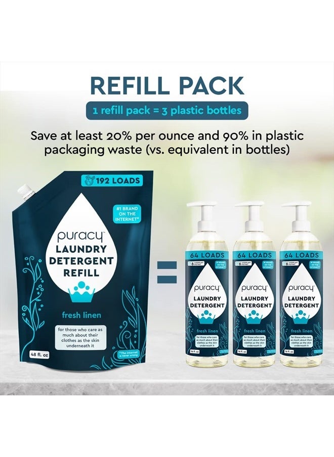 puracy - Liquid Enzyme Laundry Detergent -1,4 Dioxane Free, Natural, Scent-Free Gentle Laundry Detergent Liquid Concentrate Laundry Pouch with Stain Fighting Enzymes (Fresh Linen, 16 fl oz, 64 Loads) - Image 1
