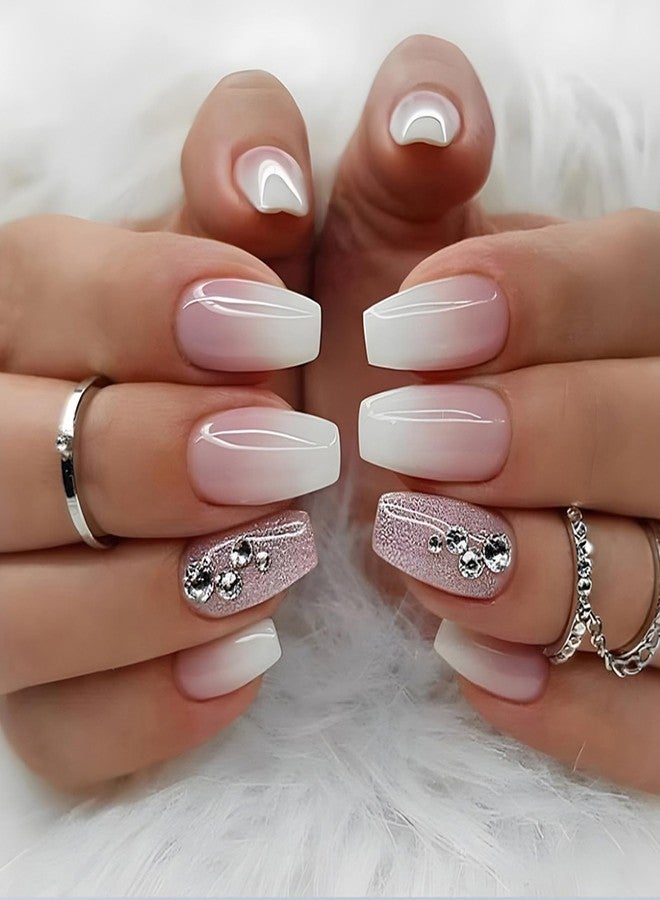 WAFOLOZE Coffin Press on Nails Medium Girls Fake Nails with Ombre&Glitter High-end Designs Acrylic Glue on Nails Artificial False Nails Press Ons Stick on Nails for Women - Image 1