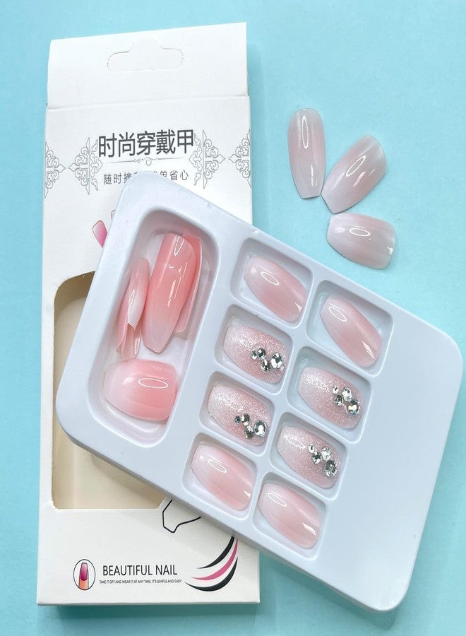 WAFOLOZE Coffin Press on Nails Medium Girls Fake Nails with Ombre&Glitter High-end Designs Acrylic Glue on Nails Artificial False Nails Press Ons Stick on Nails for Women - Image 5