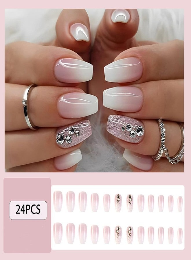 WAFOLOZE Coffin Press on Nails Medium Girls Fake Nails with Ombre&Glitter High-end Designs Acrylic Glue on Nails Artificial False Nails Press Ons Stick on Nails for Women - Image 2