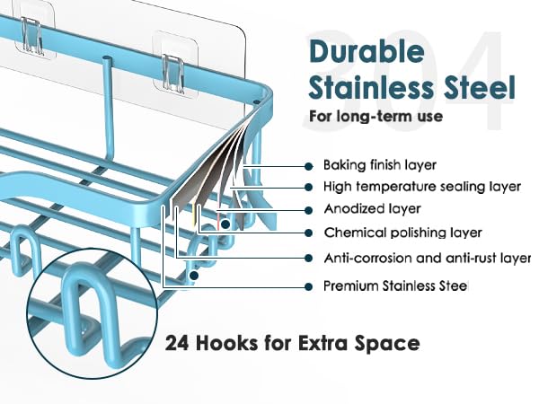 NESOMI Shower Caddy Adhesive Shower Organizer 7-Pack, Rustproof Stainless Steel Bathroom Shelves, Large Capacity No-Drill Rack Storage Accessories with Soap Dish Toothbrush Holder Hooks - Image 3