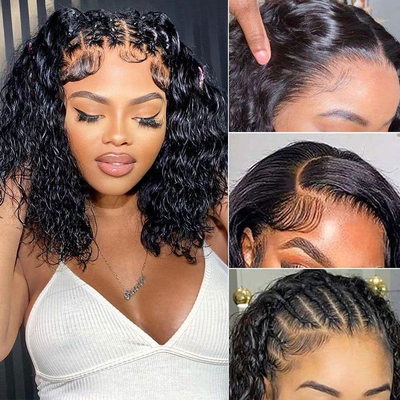 13x4 Lace Front Wigs Human Hair Pre Plucked 180 Density Brazilian Wet and Wavy Human Hair Wigs for Black Women Glueless Curly Lace Frontal Wigs Human Hair Natural Color 10 Inch