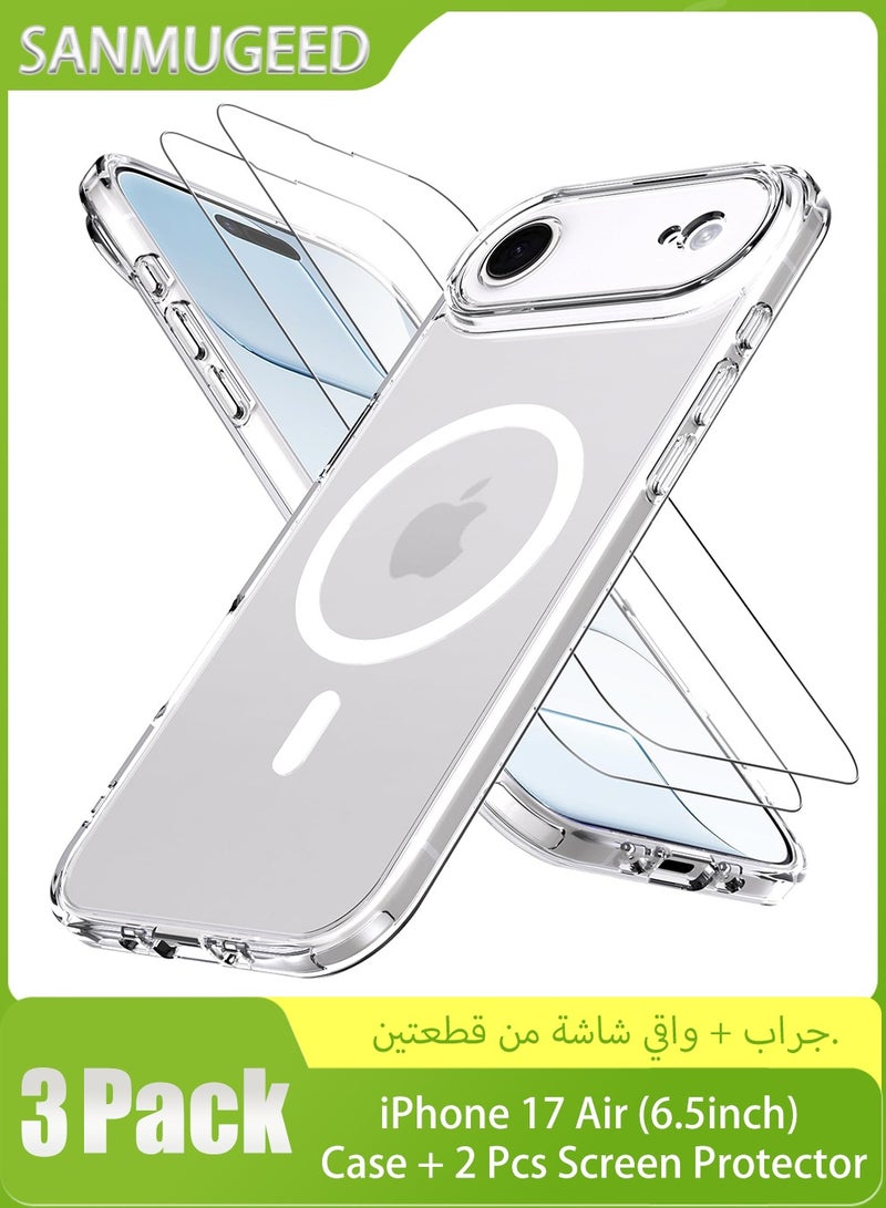 سانموجيد جراب مغناطيسي لهاتف iPhone 17 Air مقاس 6.5 بوصة، مع واقي شاشة لهاتف iPhone 17 Air، مناسب لماج سيف، مقاوم للصدمات، مضاد للاصفرار، متوافق مع iPhone 17 Air، شفاف. - Image 1
