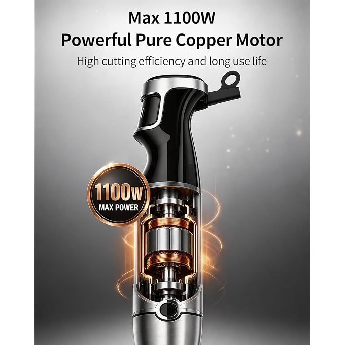 SHARDOR Immersion Blender Handheld, 1100W Hand Blender with Variable Speed, 5-in-1 Stick Blender Stainless Steel Shaft with Chopper, Whisk, Frother & Beaker for Soup, Sauces, Smoothies, Baby Food - Image 3