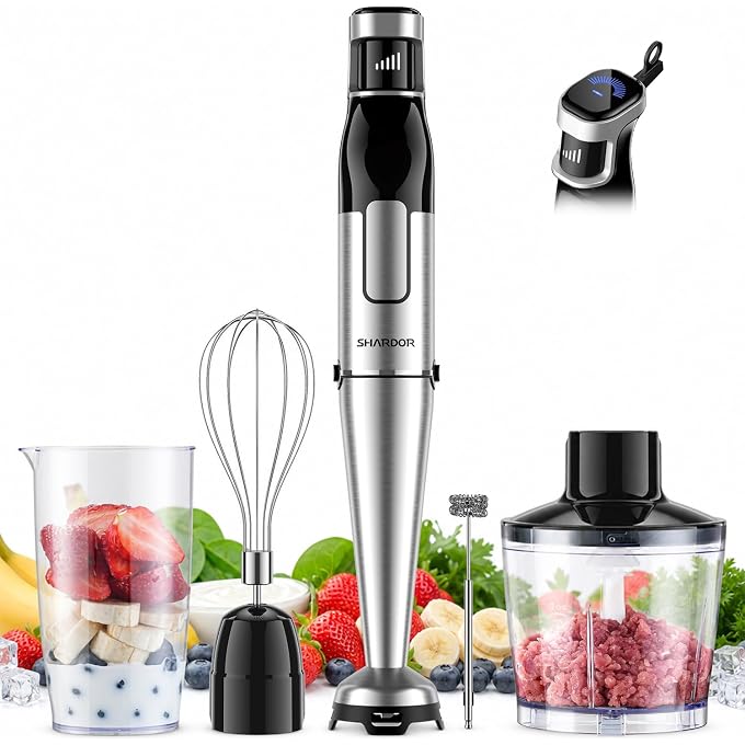 SHARDOR Immersion Blender Handheld, 1100W Hand Blender with Variable Speed, 5-in-1 Stick Blender Stainless Steel Shaft with Chopper, Whisk, Frother & Beaker for Soup, Sauces, Smoothies, Baby Food - Image 1