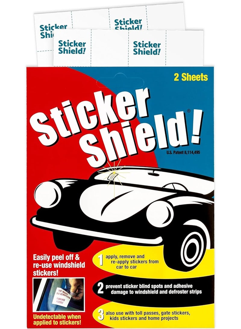 STICKER SHIELD - Windshield Sticker Applicator for Easy Application, Removal and Re-Application from Car to Car - 4 inch x 6 inch Sheets (Pack of 2 Sheets) - Image 1