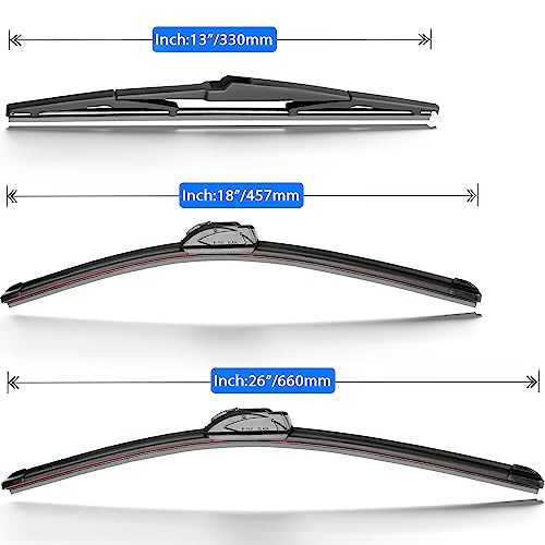 RAINTOK Windshield Wiper Blades Replacement for 2015-2021 Kia Sedona / 2020-2023 Kia Telluride Original Factory Quality Front Rear Wipers Blade Set for My Car - 26" 18" 13" (Pack of 3) - Image 5