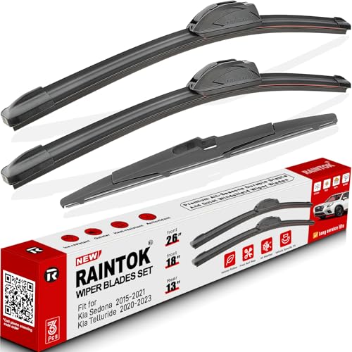 RAINTOK Windshield Wiper Blades Replacement for 2015-2021 Kia Sedona / 2020-2023 Kia Telluride Original Factory Quality Front Rear Wipers Blade Set for My Car - 26" 18" 13" (Pack of 3) - Image 1