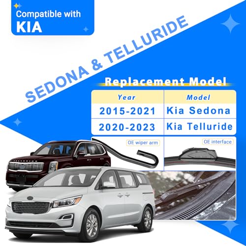 RAINTOK Windshield Wiper Blades Replacement for 2015-2021 Kia Sedona / 2020-2023 Kia Telluride Original Factory Quality Front Rear Wipers Blade Set for My Car - 26" 18" 13" (Pack of 3) - Image 2