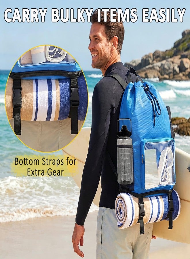 HOPSOOKEN Drawstring Backpack Waterproof Sandproof Beach Bag with Bottom Strap for Beach Mat Swim Backpack for Gym,Pool,Workout,Travel(Blue) - Image 5