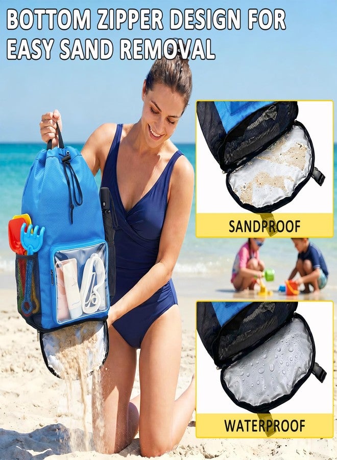 HOPSOOKEN Drawstring Backpack Waterproof Sandproof Beach Bag with Bottom Strap for Beach Mat Swim Backpack for Gym,Pool,Workout,Travel(Blue) - Image 4