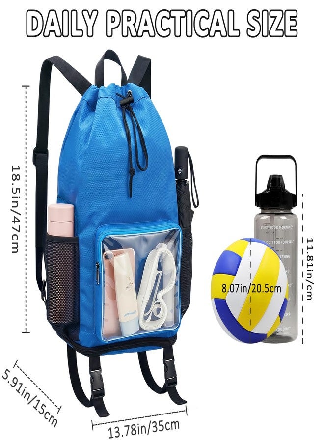 HOPSOOKEN Drawstring Backpack Waterproof Sandproof Beach Bag with Bottom Strap for Beach Mat Swim Backpack for Gym,Pool,Workout,Travel(Blue) - Image 2