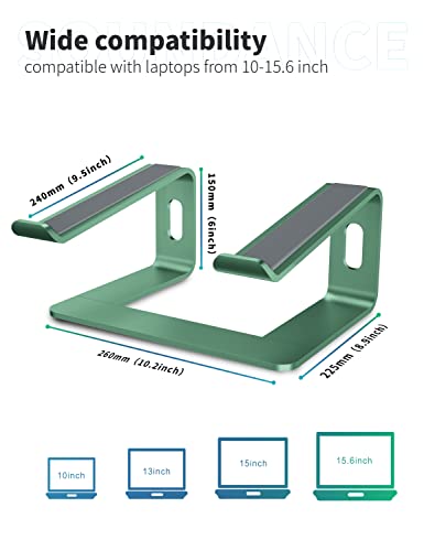 SOUNDANCE Laptop Stand, Aluminum Computer Riser, Ergonomic Laptops Elevator for Desk, Metal Holder Compatible with 10 to 15.6 Inches Notebook Computer, Green - Image 2