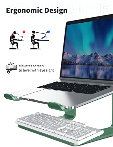 SOUNDANCE Laptop Stand, Aluminum Computer Riser, Ergonomic Laptops Elevator for Desk, Metal Holder Compatible with 10 to 15.6 Inches Notebook Computer, Green - Image 3