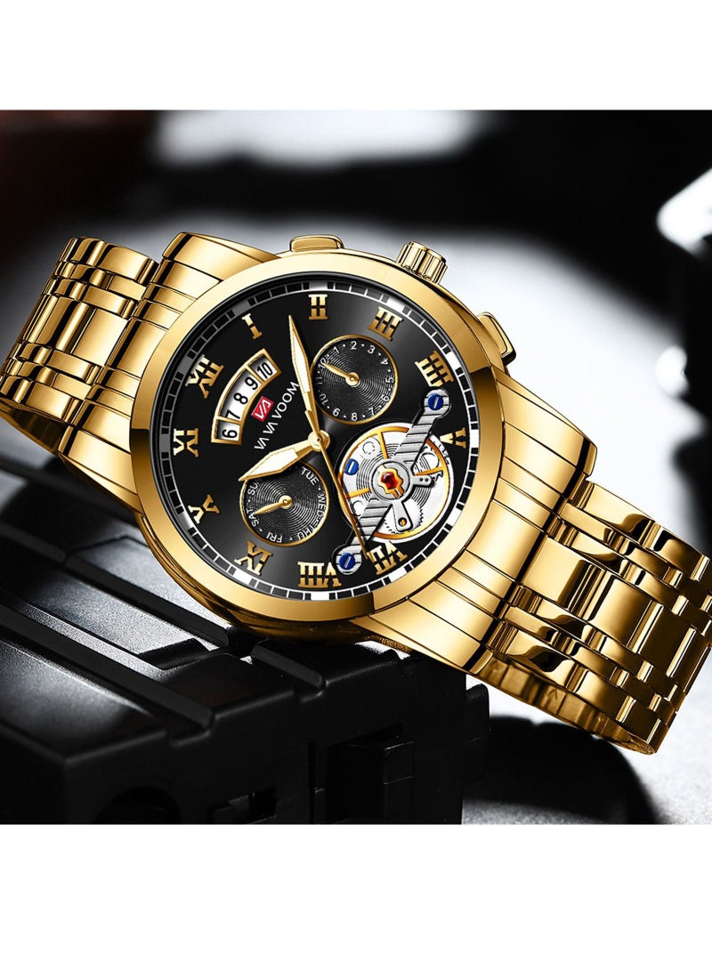 VA VA VOOM Men's 3-Dial Decorative Water Resistance Metal Analog Quartz Wrist Watch - Image 2