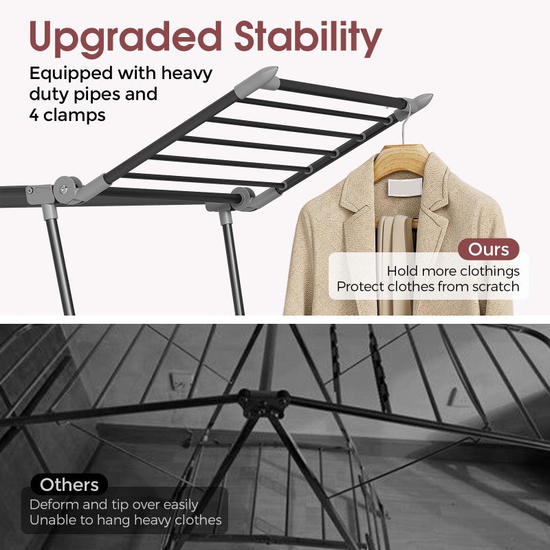 APEXCHASER Clothes Drying Rack Foldable, Large Drying Rack Clothing, Winged Laundry Rack Folding Indoor Outdoor, Metal Clothes Airer for Bedding Towel Sweater Heavy Duty, 68.9" X 22" X 41.3", Black - Image 4