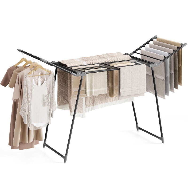APEXCHASER Clothes Drying Rack Foldable, Large Drying Rack Clothing, Winged Laundry Rack Folding Indoor Outdoor, Metal Clothes Airer for Bedding Towel Sweater Heavy Duty, 68.9" X 22" X 41.3", Black - Image 1