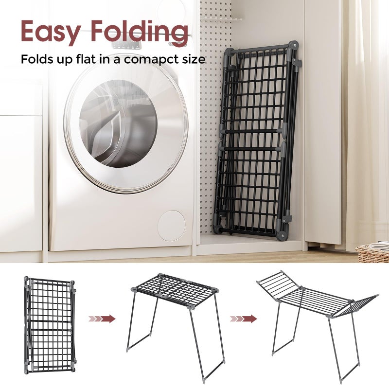 APEXCHASER Clothes Drying Rack Foldable, Large Drying Rack Clothing, Winged Laundry Rack Folding Indoor Outdoor, Metal Clothes Airer for Bedding Towel Sweater Heavy Duty, 68.9" X 22" X 41.3", Black - Image 3