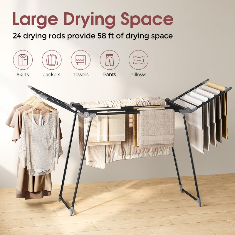 APEXCHASER Clothes Drying Rack Foldable, Large Drying Rack Clothing, Winged Laundry Rack Folding Indoor Outdoor, Metal Clothes Airer for Bedding Towel Sweater Heavy Duty, 68.9" X 22" X 41.3", Black - Image 5