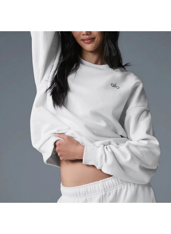 Alo Yoga Heavy Industry Silver-Plated 3D Logo Crewneck Fleece Sweatshirt