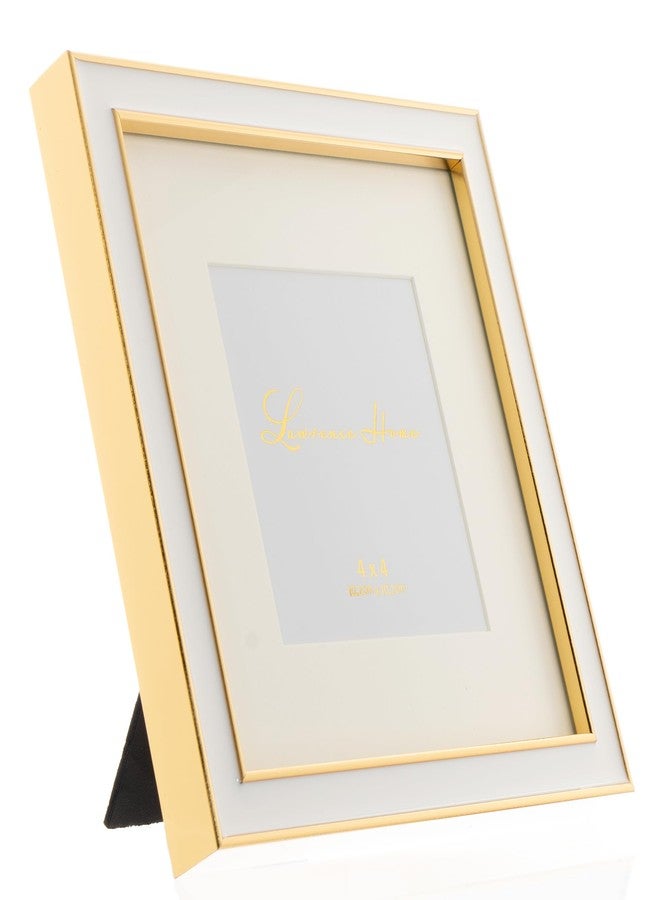 Lawrence Frames Matted White Enamel with Gold, 4x4 - Image 2