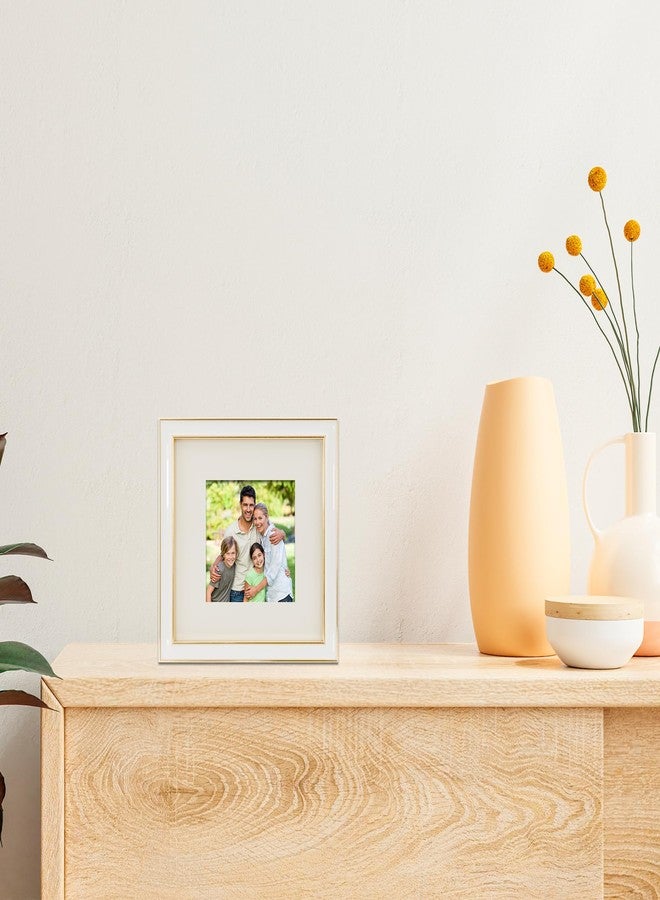 Lawrence Frames Matted White Enamel with Gold, 4x4 - Image 3