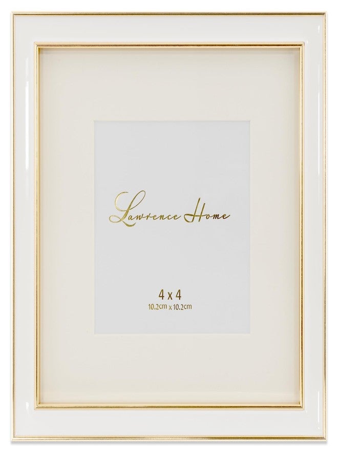 Lawrence Frames Matted White Enamel with Gold, 4x4 - Image 1