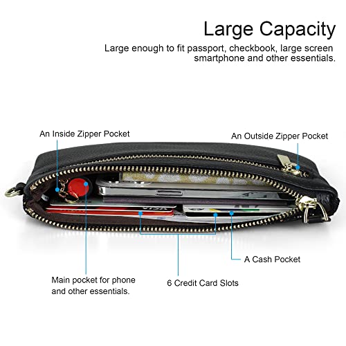 befen Genuine Leather Wristlet Clutch RFID Blocking Bag Cell Phone Wallet Purse Smartphone Wristlet Wallet Purses and Handbags for Women, Blue Leaves - Image 2