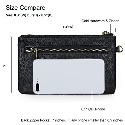 befen Genuine Leather Wristlet Clutch RFID Blocking Bag Cell Phone Wallet Purse Smartphone Wristlet Wallet Purses and Handbags for Women, Blue Leaves - Image 3
