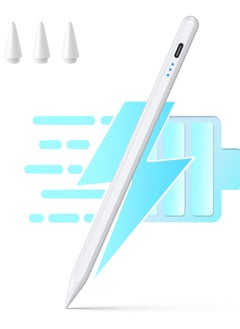 Generic Stylus Pen for iPad 9th & 10th Generation - Tilt Function & 2X Faster Charging Compatible with 2018-2022 10/9/8/7/6 Air 3/4/5 Mini 5/6 Pro 11"/12.9" White  - Image 1