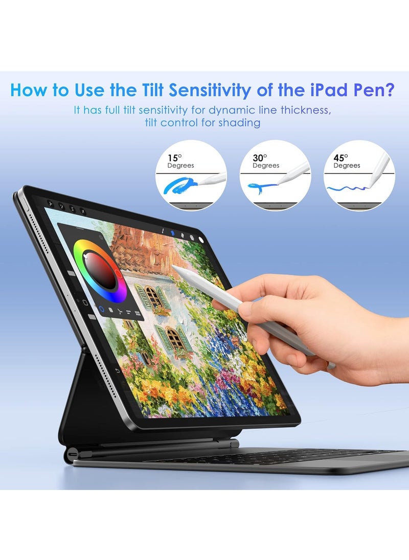 Stylus Pen for iPad 9th & 10th Generation - Tilt Function & 2X Faster Charging Compatible with 2018-2022 10/9/8/7/6 Air 3/4/5 Mini 5/6 Pro 11"/12.9" White