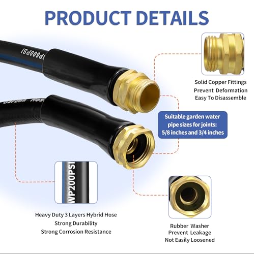 VIHEG 75 FT Garden Hose, Flexible No Kink Heavy Duty Garden Water Hose Flex Copper Bullet Collapsible Washer Rubber Hose 5/8" Soft Lightweight Outdoor Waterhose Manguera Para Jardin - Image 2