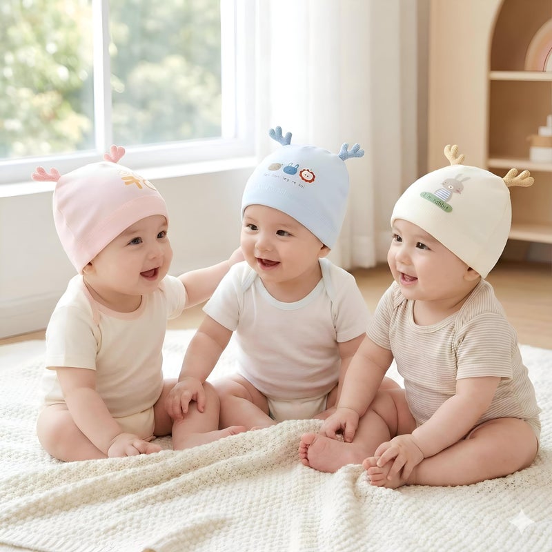 Baby horn hat and fun cartoon – soft and warm energy to protect the baby's head and add a nice touch to his daily look (Pink) - Image 4